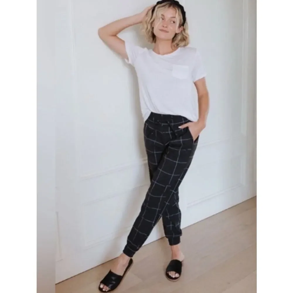 Albion Jetsetter Joggers Windowpane Black White Pants Women Sz M Tall - Picture 2 of 16